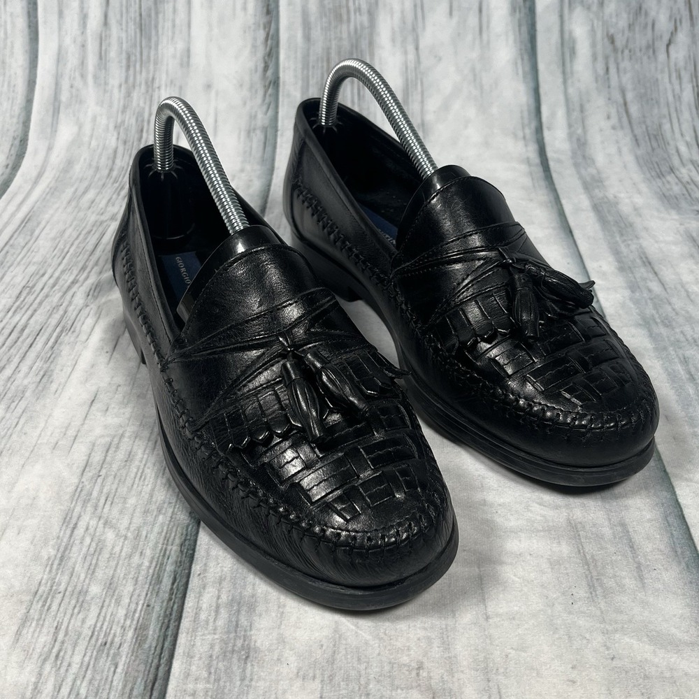 Giorgio Brutini Bartell Men's Black Woven Leather Slip On Loafers Tassel 8.5M